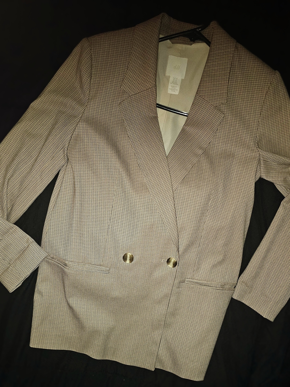 H&M Beige Plaid Double-Breasted Blazer